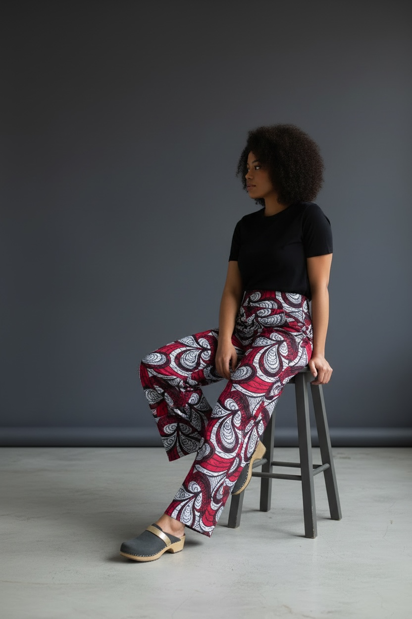 Crimson Swirl – High-Waisted Wide-Leg Pants