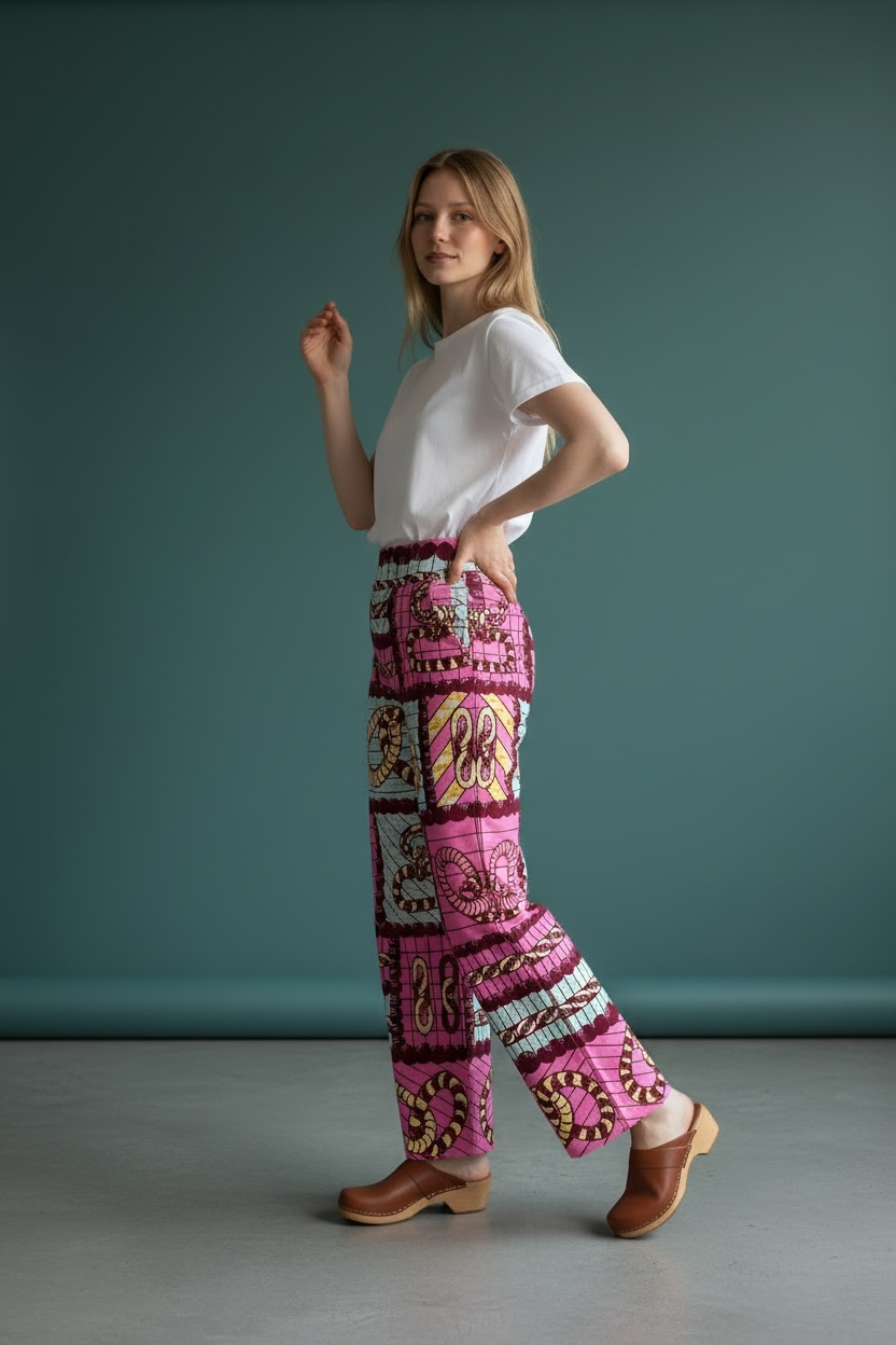 Pink Harmony High-Waisted Batik Wide-Leg Pants