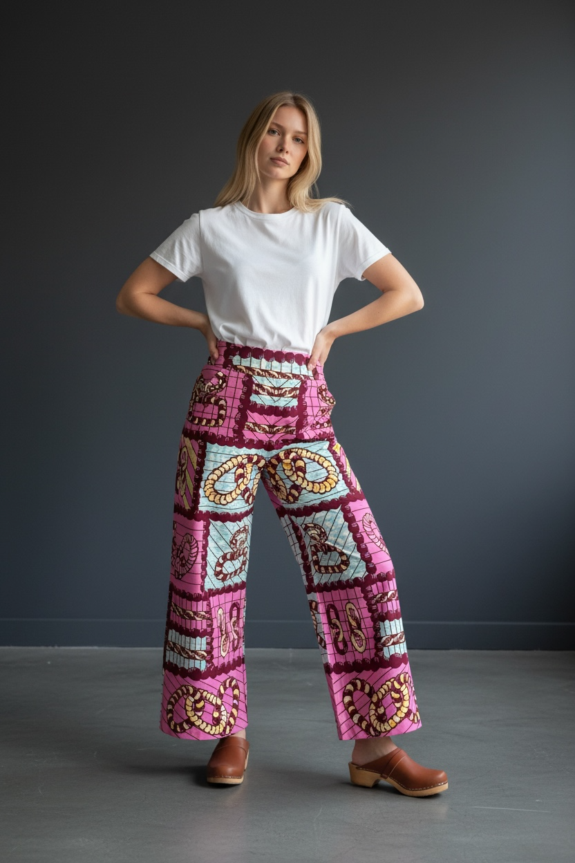 Pink Harmony High-Waisted Batik Wide-Leg Pants