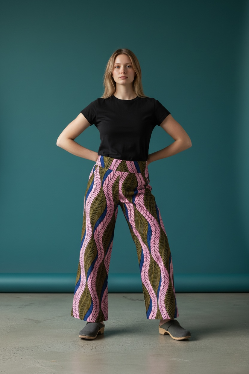 Tropical Wave – High-Waisted Wide-Leg Pants