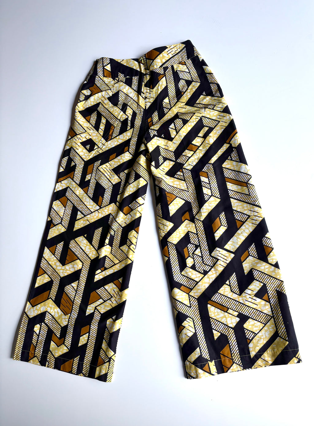 Golden Maze High-Waisted Dutch Batik Wide-Leg Pants