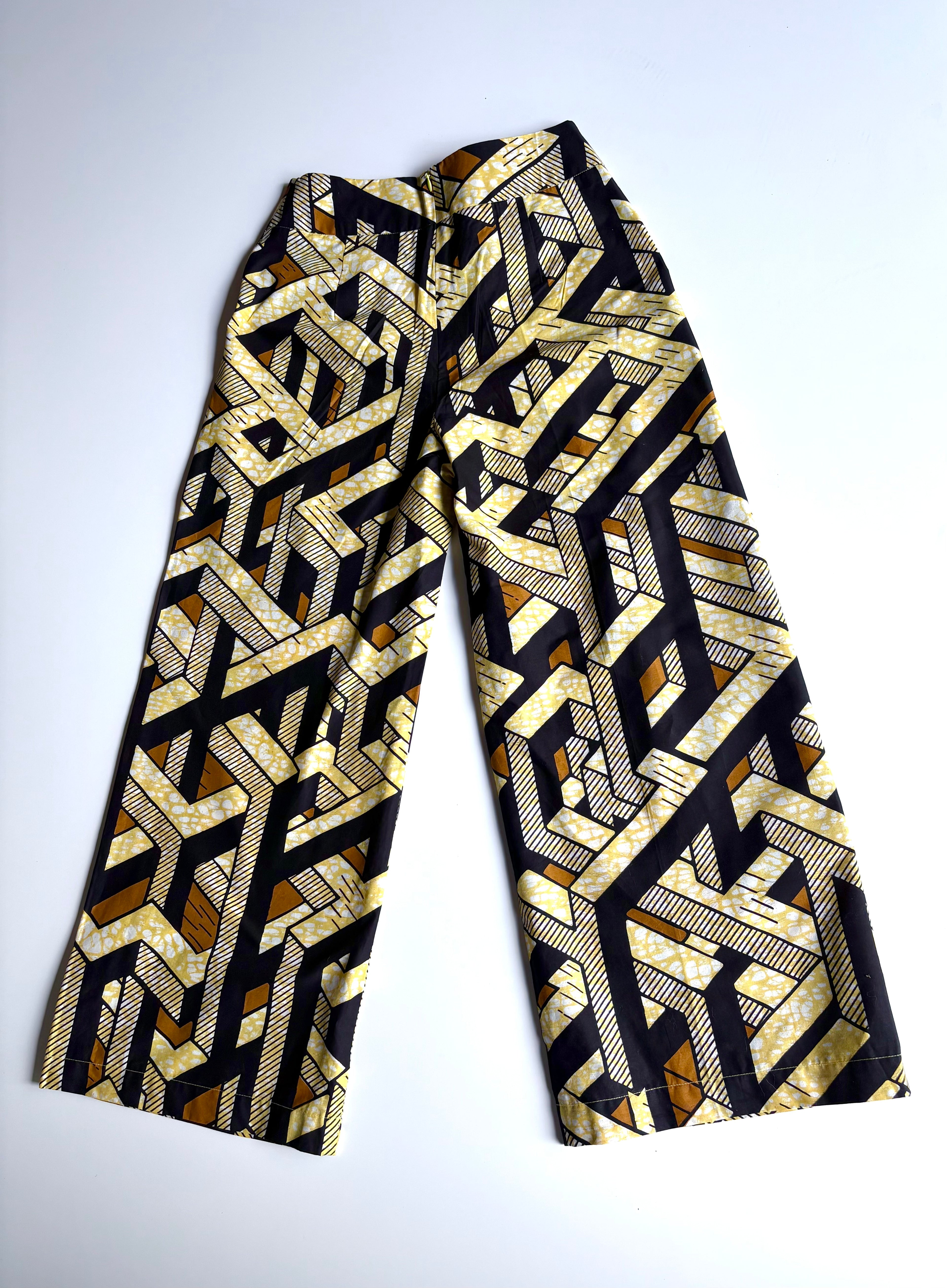 Golden Maze High-Waisted Dutch Batik Wide-Leg Pants