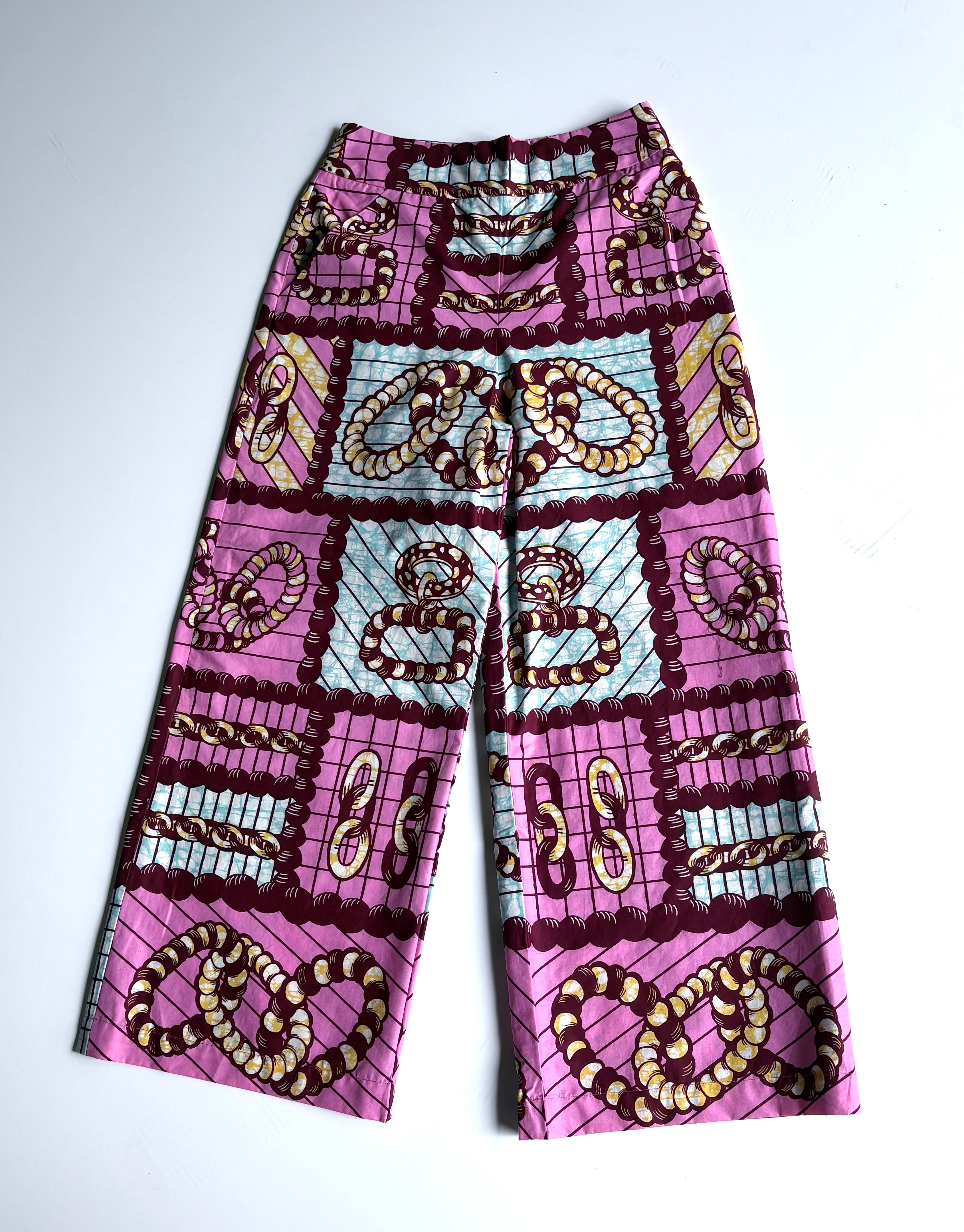 Pink Harmony High-Waisted Batik Wide-Leg Pants