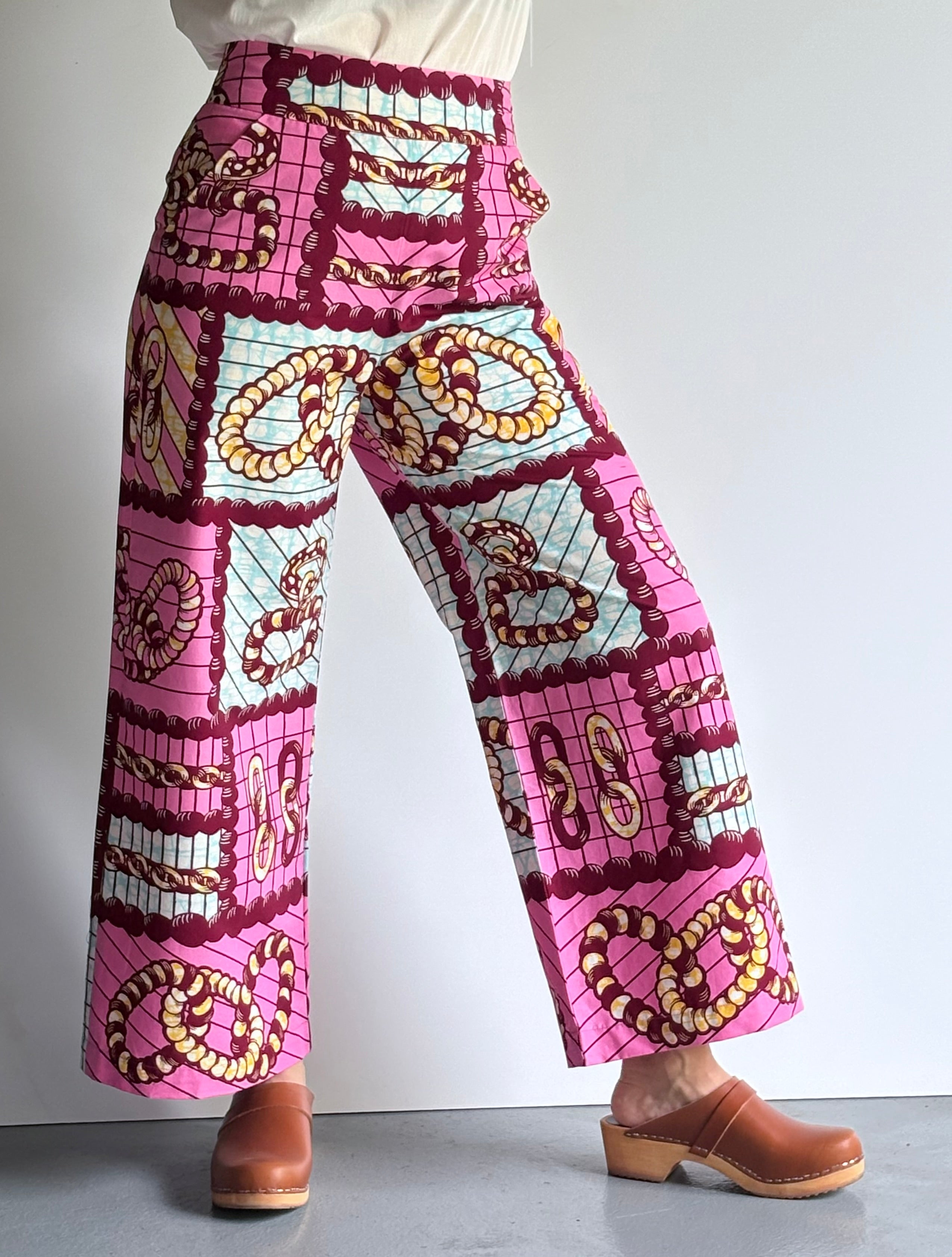 Pink Harmony High-Waisted Batik Wide-Leg Pants