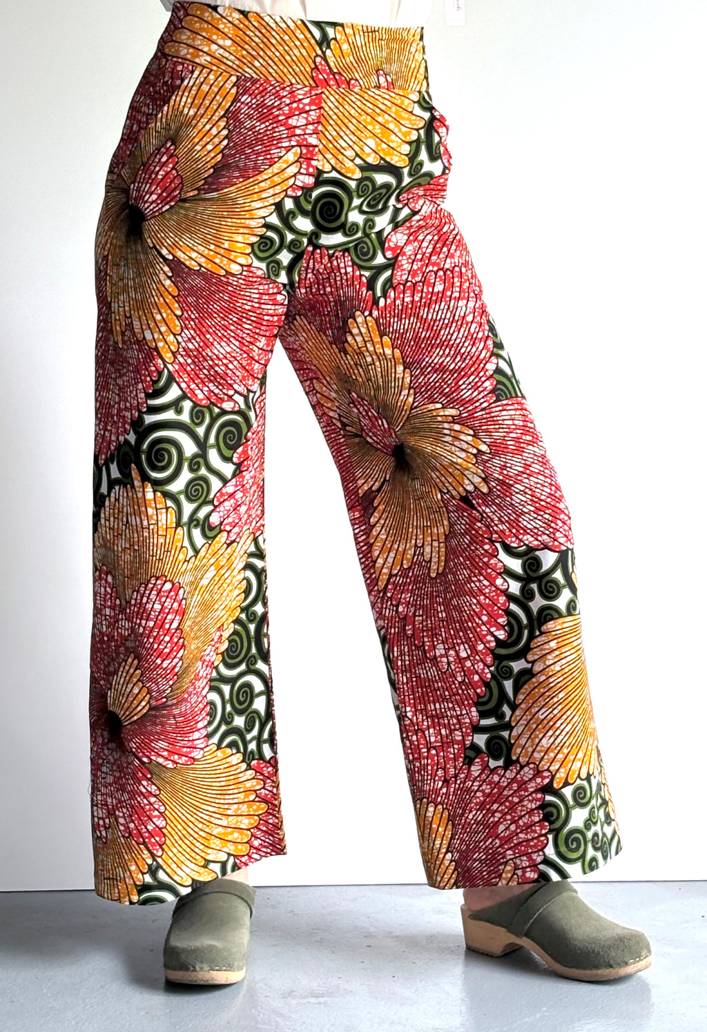 Sunburst Bloom High-Waisted Batik Wide-Leg Pants