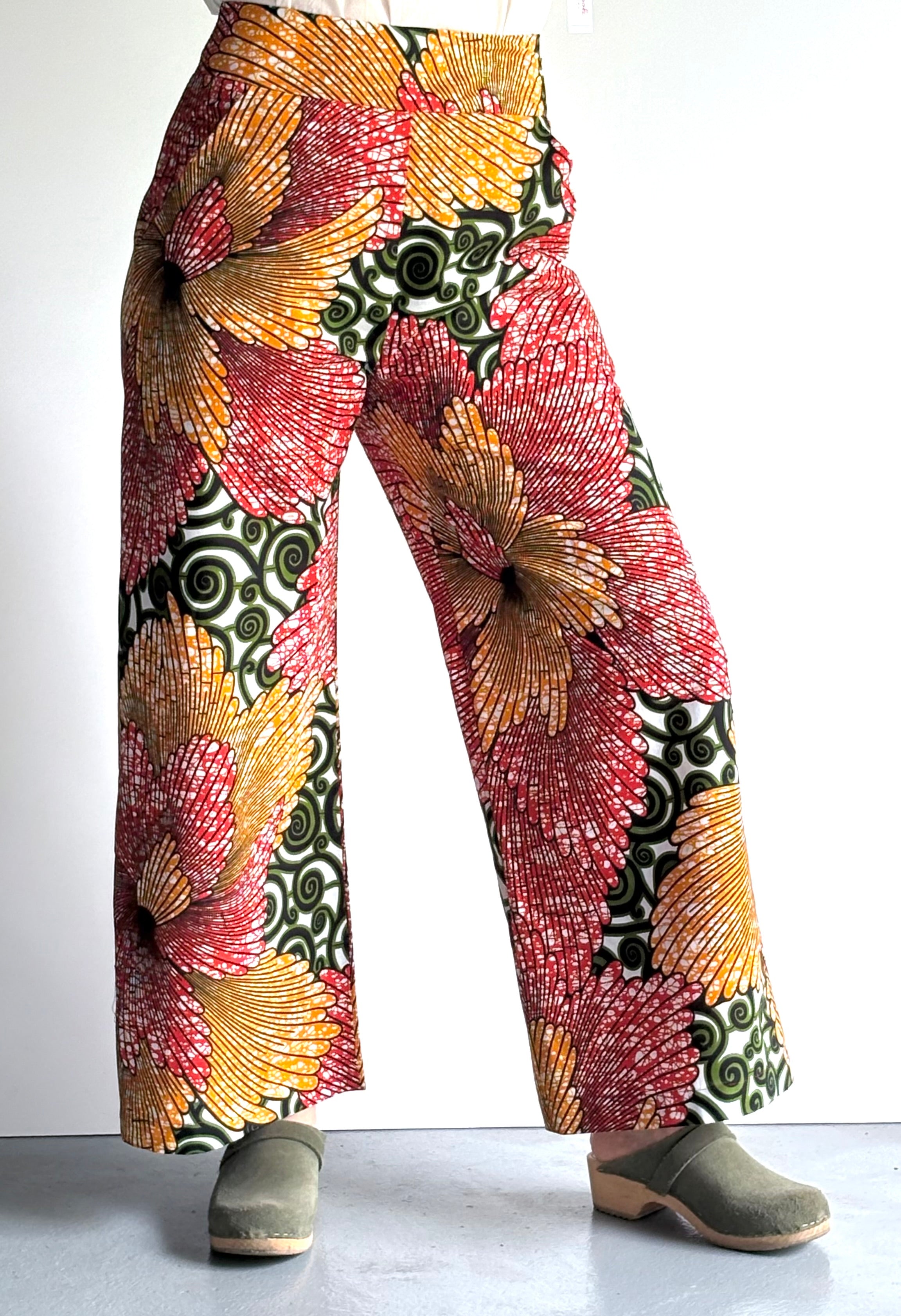 Sunburst Bloom High-Waisted Batik Wide-Leg Pants