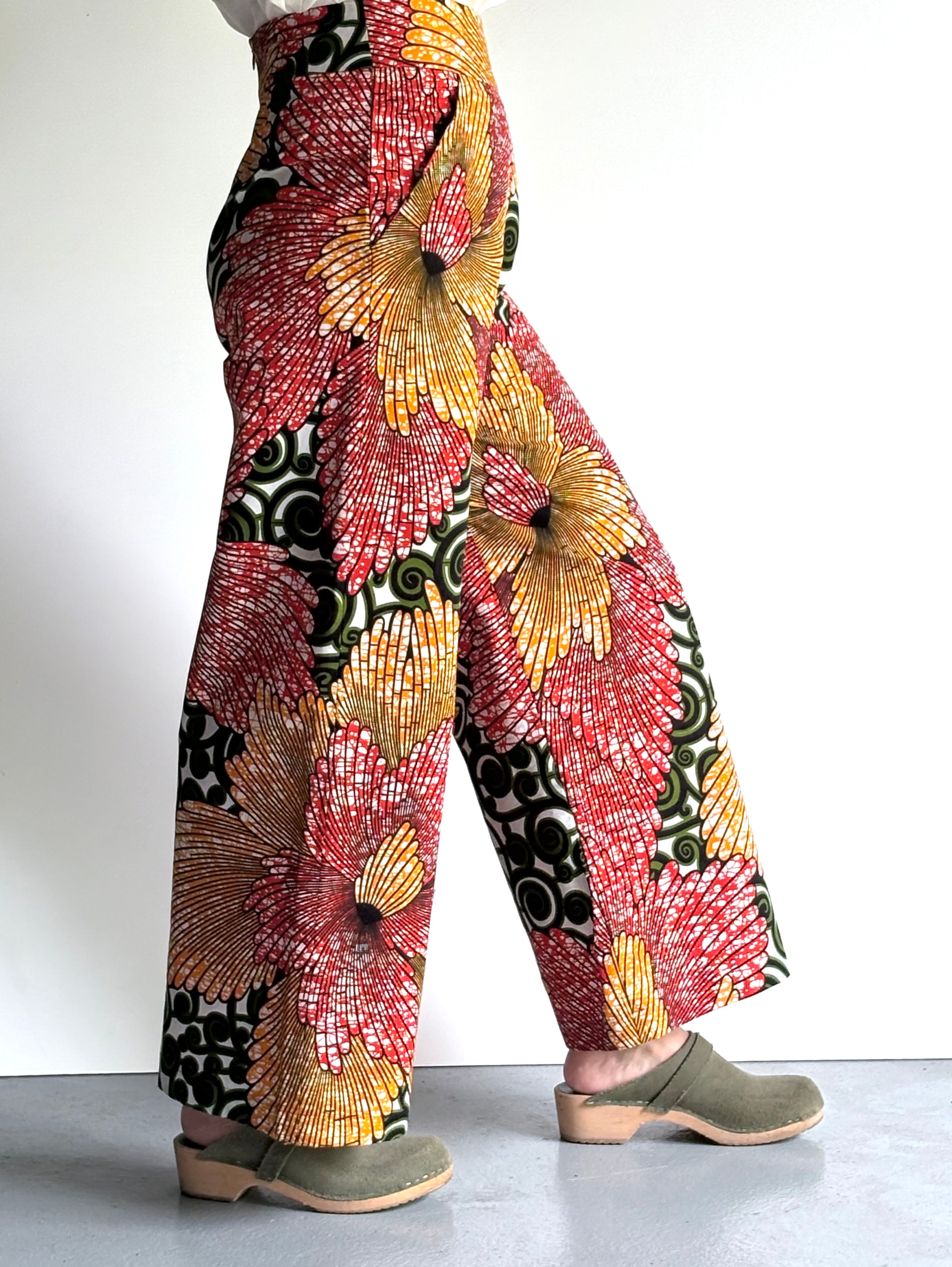 Sunburst Bloom High-Waisted Batik Wide-Leg Pants