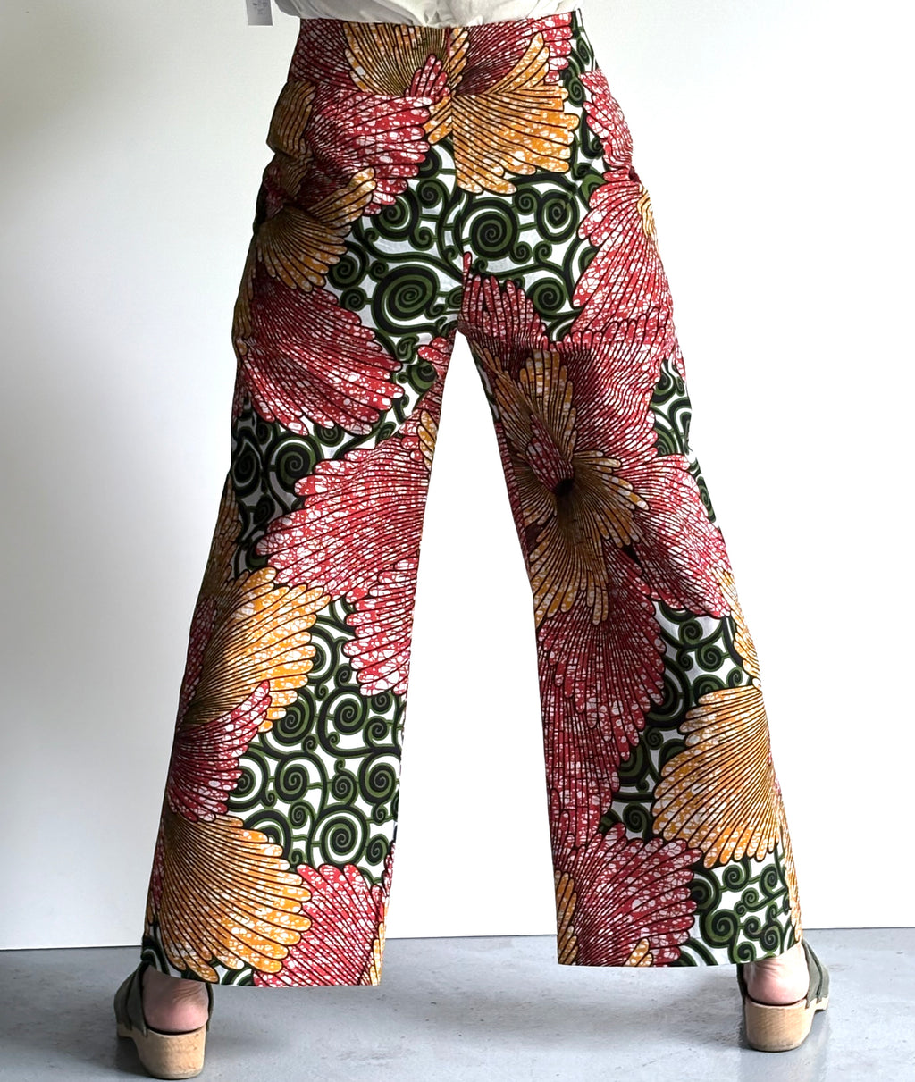 Sunburst Bloom High-Waisted Batik Wide-Leg Pants