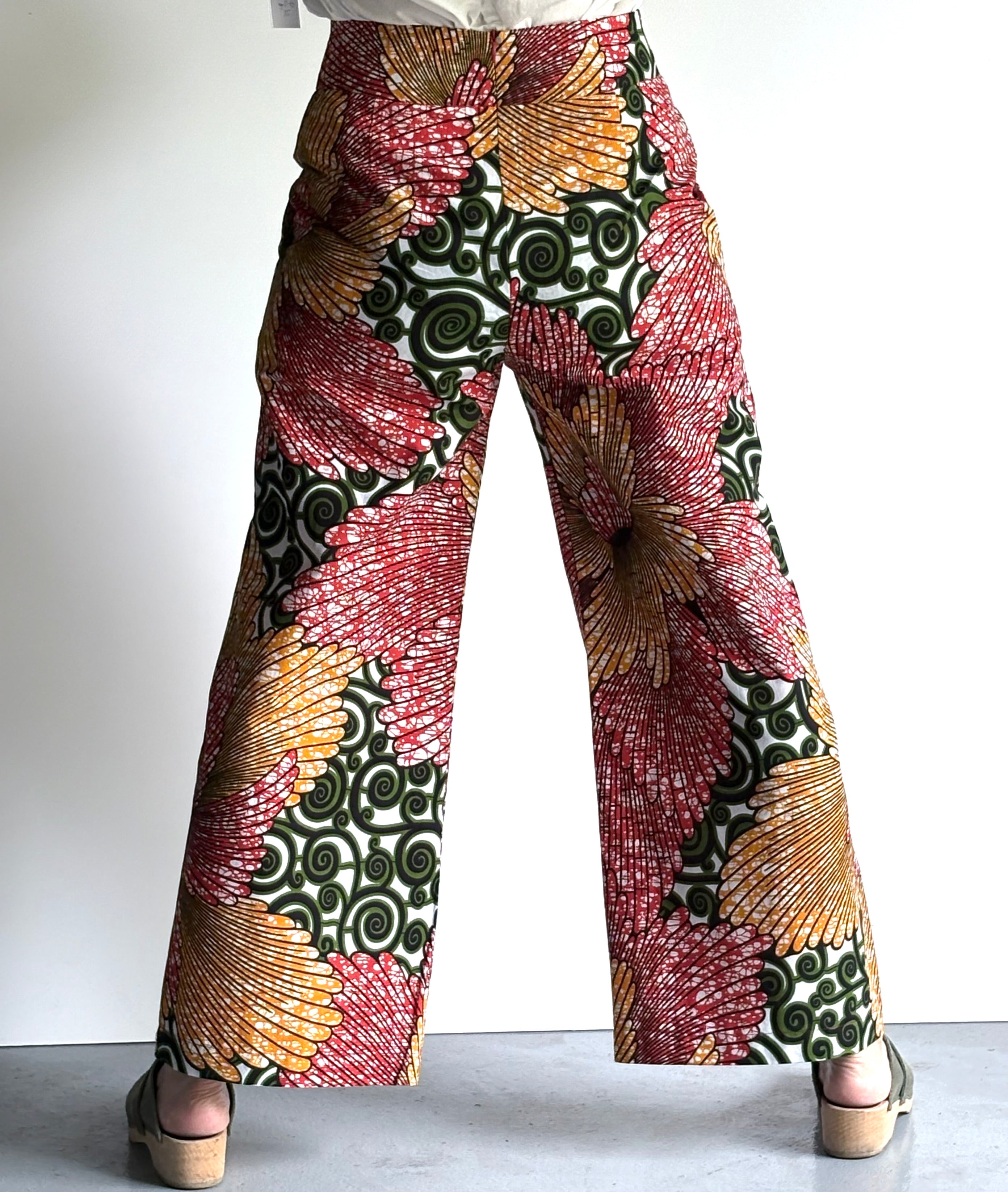 Sunburst Bloom High-Waisted Batik Wide-Leg Pants