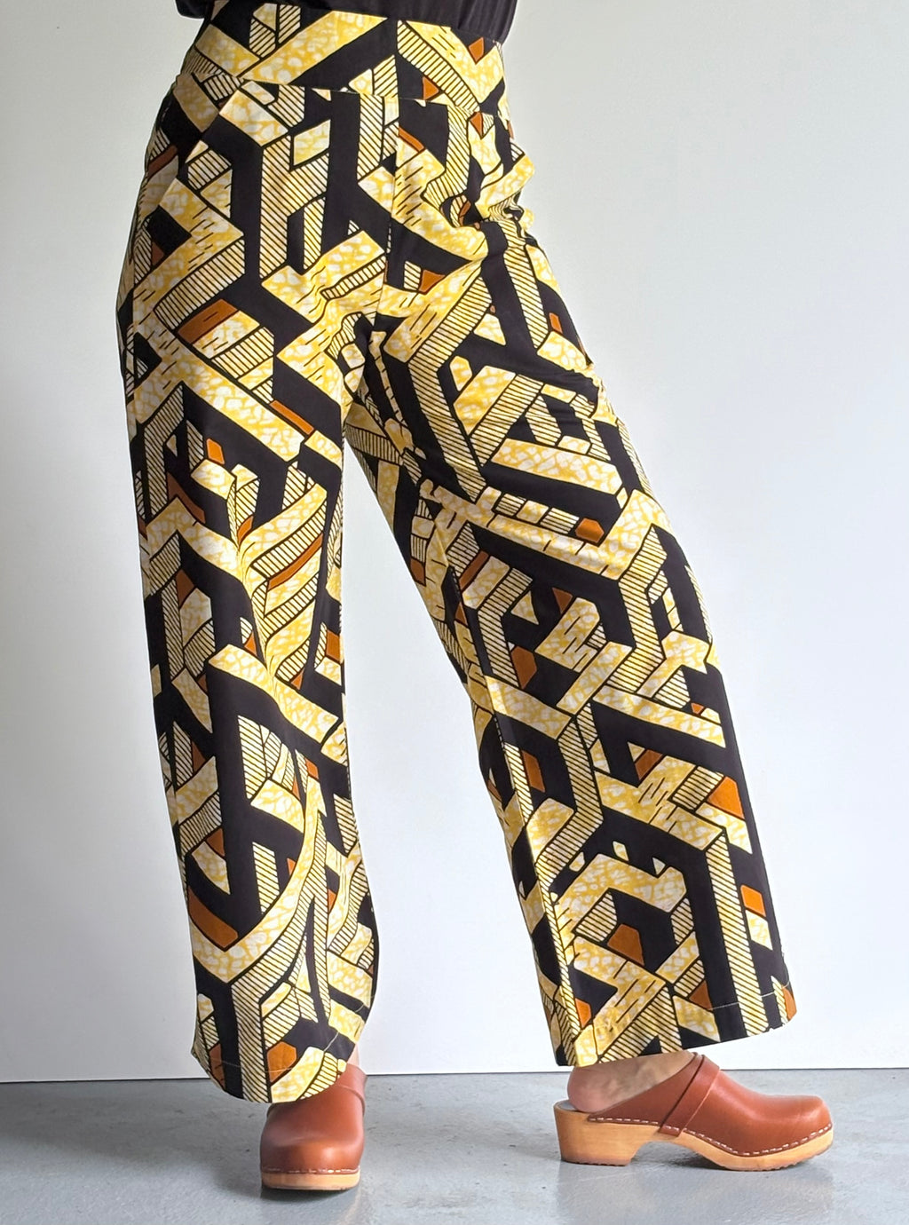 Golden Maze High-Waisted Dutch Batik Wide-Leg Pants