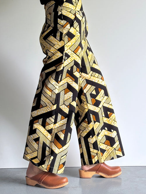 Golden Maze High-Waisted Dutch Batik Wide-Leg Pants