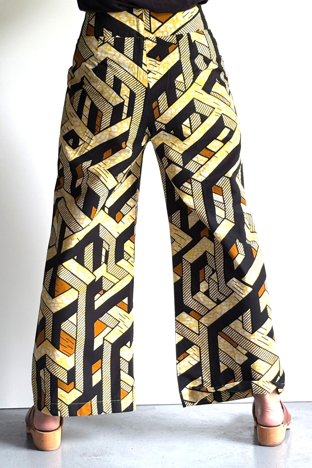 Golden Maze High-Waisted Dutch Batik Wide-Leg Pants